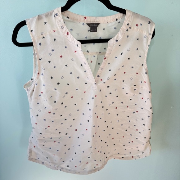 Eddie Bauer women's patriotic stars cream sleeveless tank top L 4th of July - Picture 1 of 6